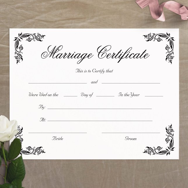 Certificado de Casamento Vintage Canto Elegant Scr (Elegant Script Vintage Corner Marriage Certificate)