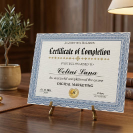Certificado de Conclusão Azul e Dourado Moderno e 