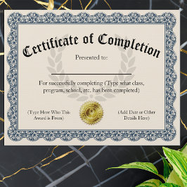 Certificado de Conclusão Azul Personalizável 21,59
