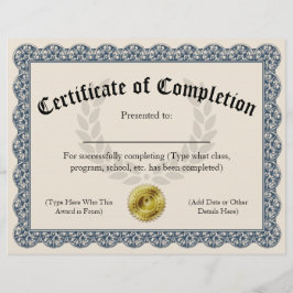 Certificado de conclusão Azul personalizável 8,5x1