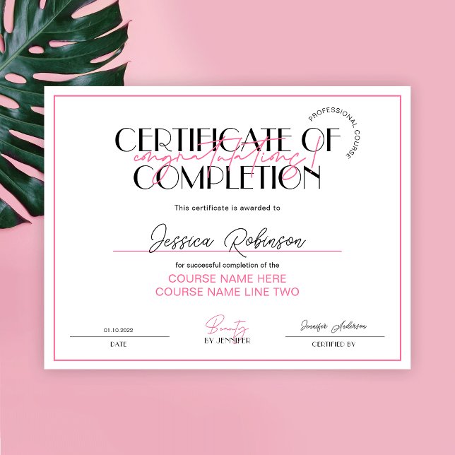 Certificado de conclusão Beleza pisca Prêmio rosa (Criador carregado)