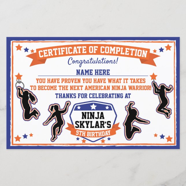 Certificado de Conclusão da Festa da Garota Ninja  (Frente)