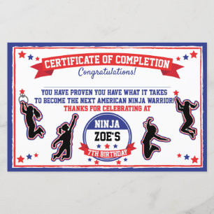 Certificado de conclusão da Ninja Warrior Girl Par