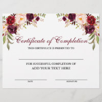 Certificado de conclusão de Borgonha Floral