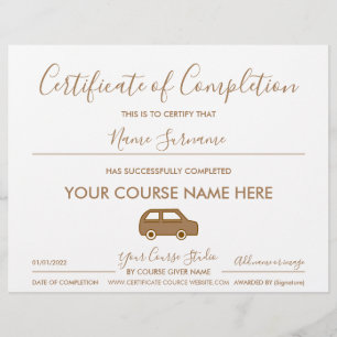 certificado de conclusão de condução de carro