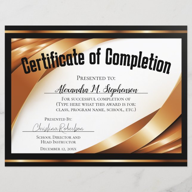 Certificado de conclusão de fitas pretas Douradas (Frente)