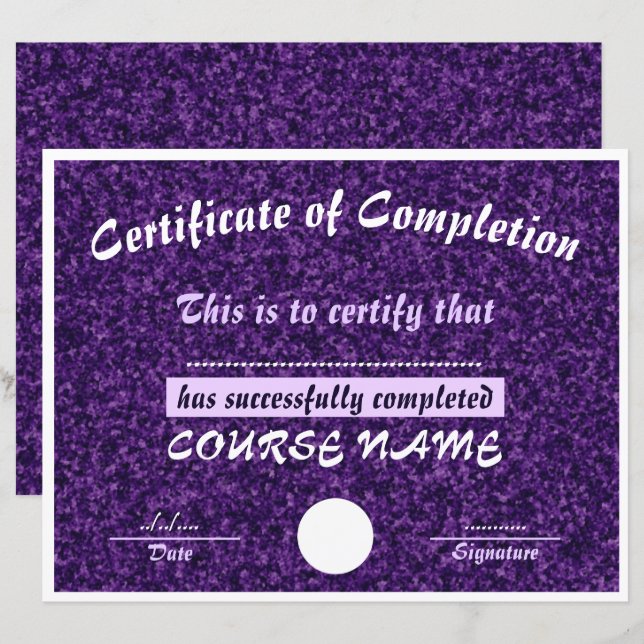 Certificado de conclusão de roxo da bateria (Frente/Verso)