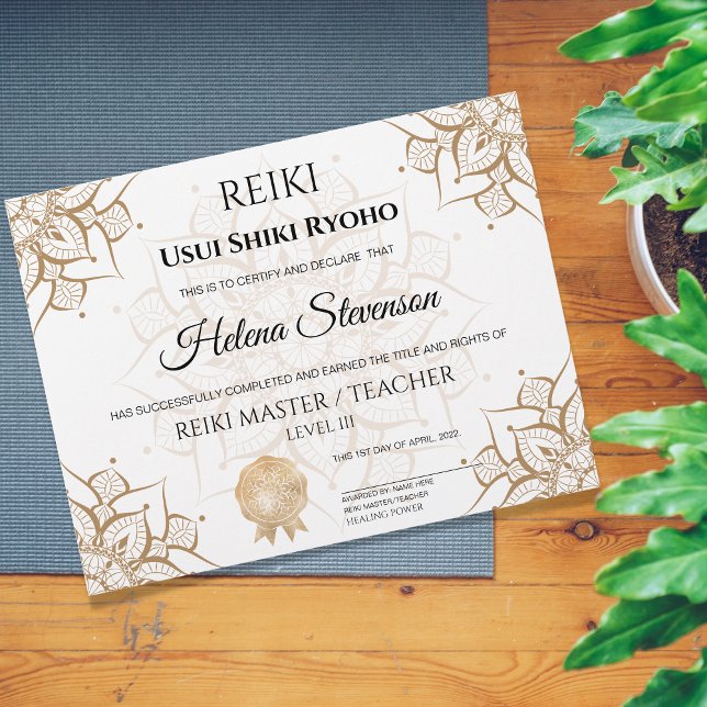 Certificado de conclusão de Yoga em Reiki (Criador carregado)