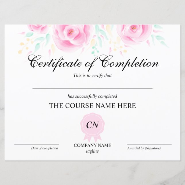 Certificado de conclusão do curso de Prêmio (Frente)