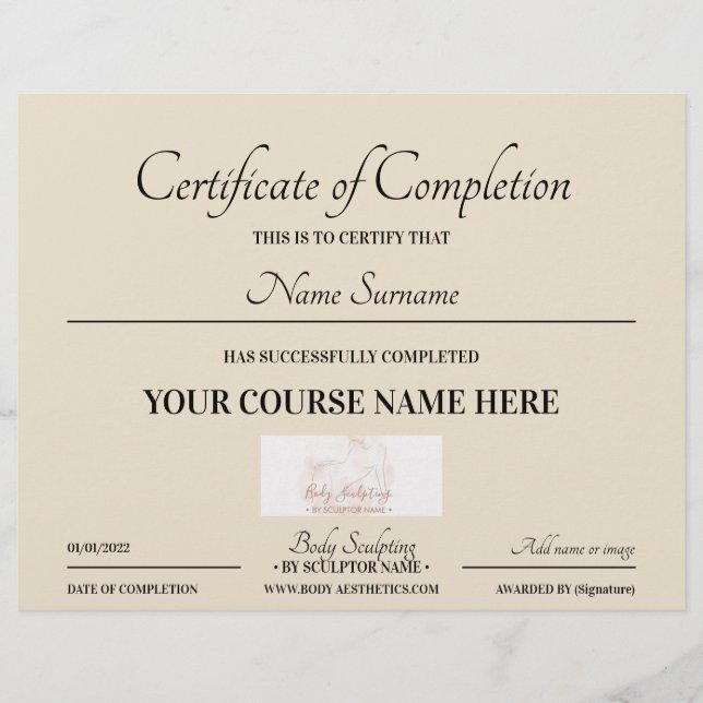 certificado de conclusão do curso online bege (Frente)