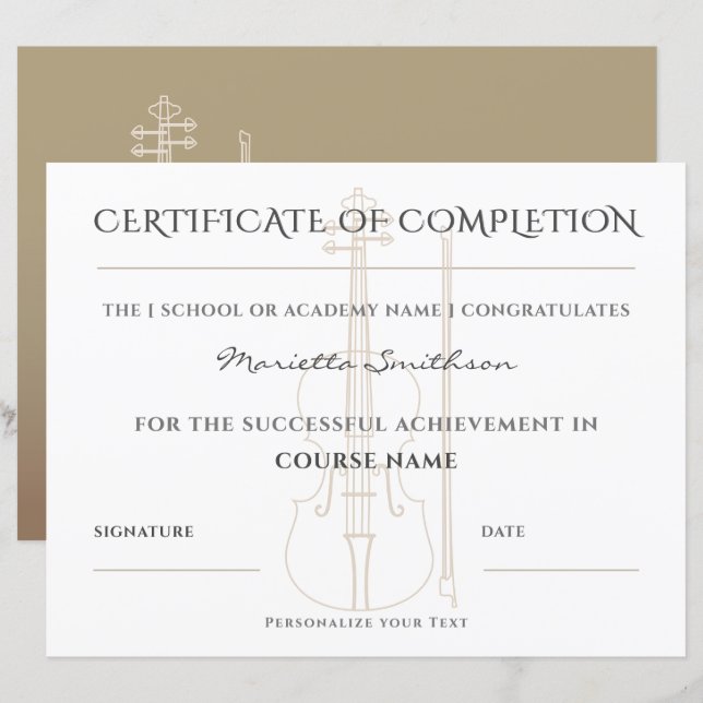 Certificado de Conclusão do Curso Violino Clássico (Frente/Verso)