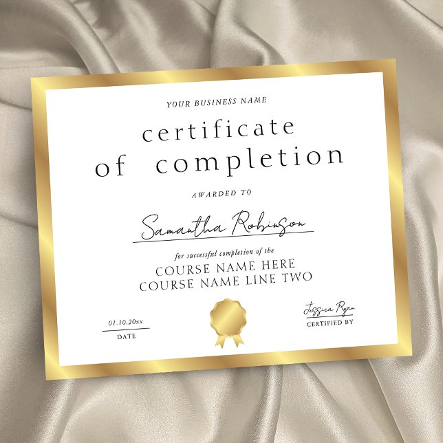 Certificado de Conclusão do Efeito Dourado Prêmio  (Criador carregado)