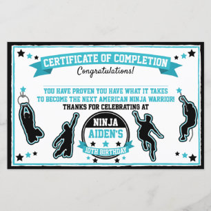 Certificado de conclusão do Ninja Warrior Boys Par