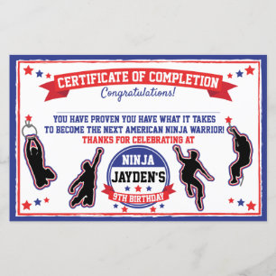 Certificado de conclusão do Ninja Warrior Boys Par