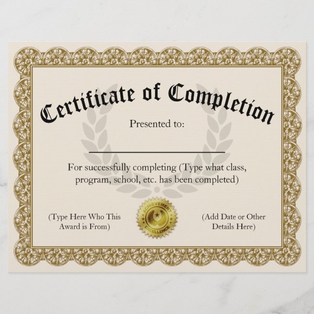Certificado de Conclusão Dourado Personalizável 21 (Frente)