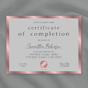 Certificado de Conclusão Empresa Prêmio Rose Gold