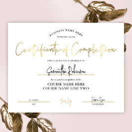 Certificado de conclusão Faux Dourado Beauty Prêmi