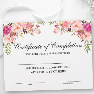 Certificado de Conclusão Floral Rosa - Seu Texto