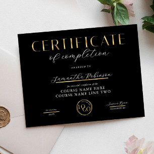 Certificado de Conclusão Logotipo Preto e Dourado
