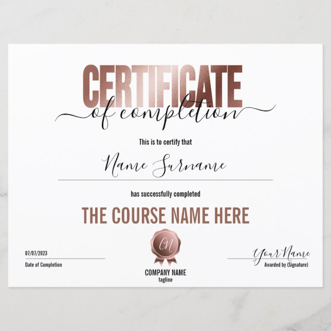 Certificado de conclusão mínimo simples (Frente)