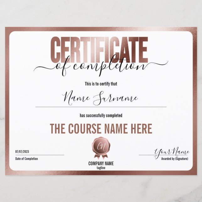 Certificado de conclusão mínimo simples (Frente)