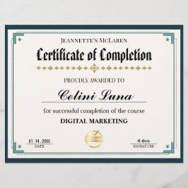 Certificado de Conclusão Moderno Preto e Dourado