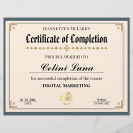 Certificado de Conclusão Moderno Verde e Dourado