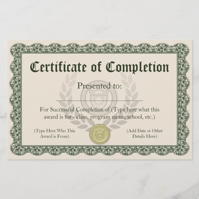 Certificado de conclusão, personalizável (Frente)