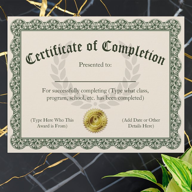 Certificado de conclusão, personalizável 8,5x11 (certificate of completion)