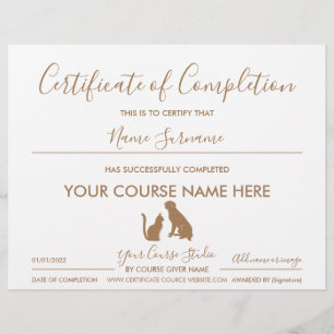 certificado de conclusão pet gato cachorro