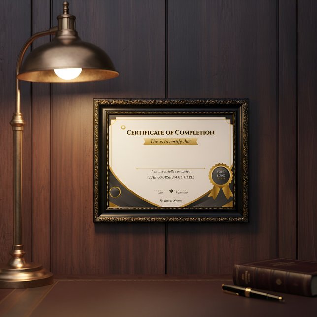 Certificado de Conclusão Preto e Dourado Elegante  (Criador carregado)