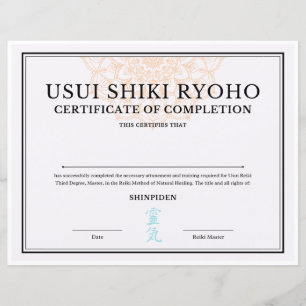 Certificado de conclusão principal de REiki (SHINP