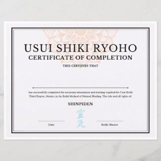 Certificado de conclusão principal de REiki (SHINP