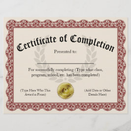 Certificado de conclusão Red Personalizável 8,5x11
