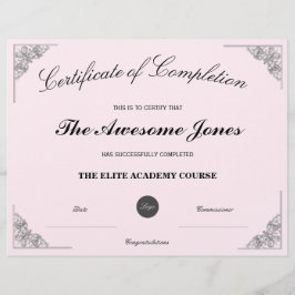 Certificado de conclusão rosa com logotipo persona