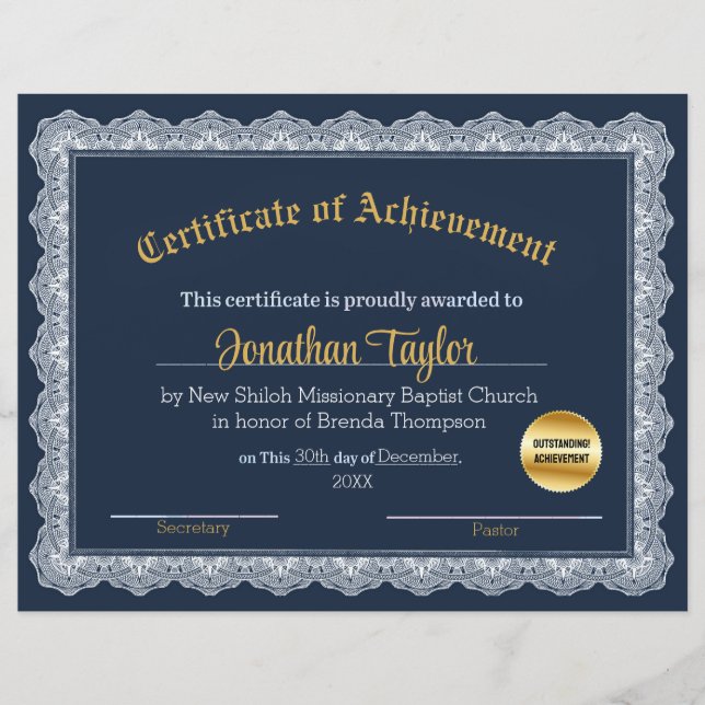 Certificado de Conquista Azul e Dourado (Frente)