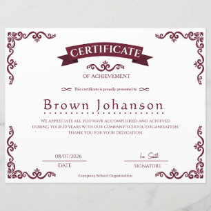 Certificado de Conquista Clássico Vintage Elegante