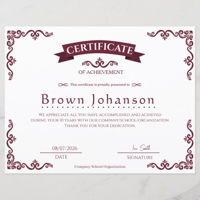 Certificado de Conquista Clássico Vintage Elegante (Frente)