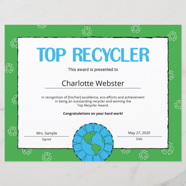 Certificado de Conquista do Reciclador Superior PD (Frente)
