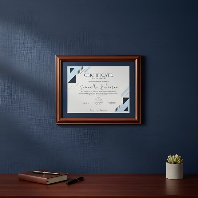 Certificado de Conquista Geométrico Azul Moderno  (Criador carregado)