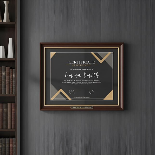 Certificado de Conquista Preto Elegante em Ouro De (Criador carregado)