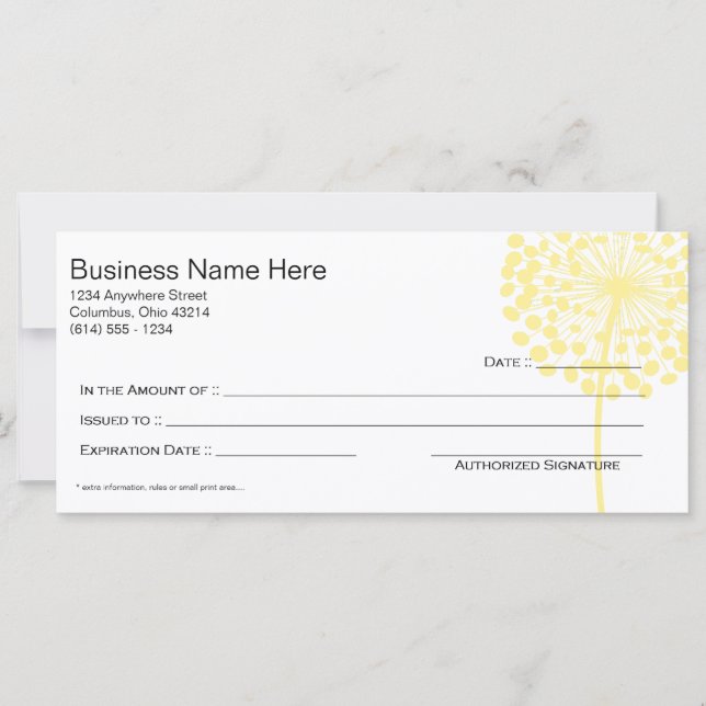 Certificado de Dandelion Flor Amarelo Design 3 (Frente)