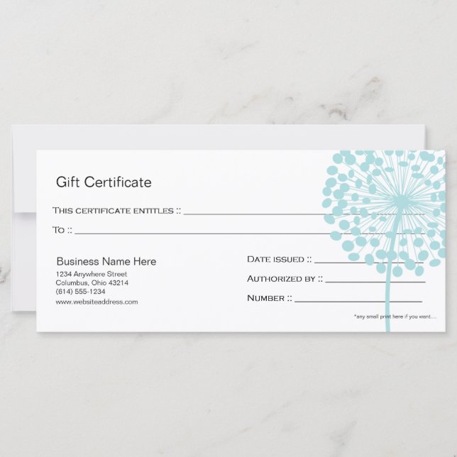 Certificado de Dandelion Flor Azul Design 4 (Frente)