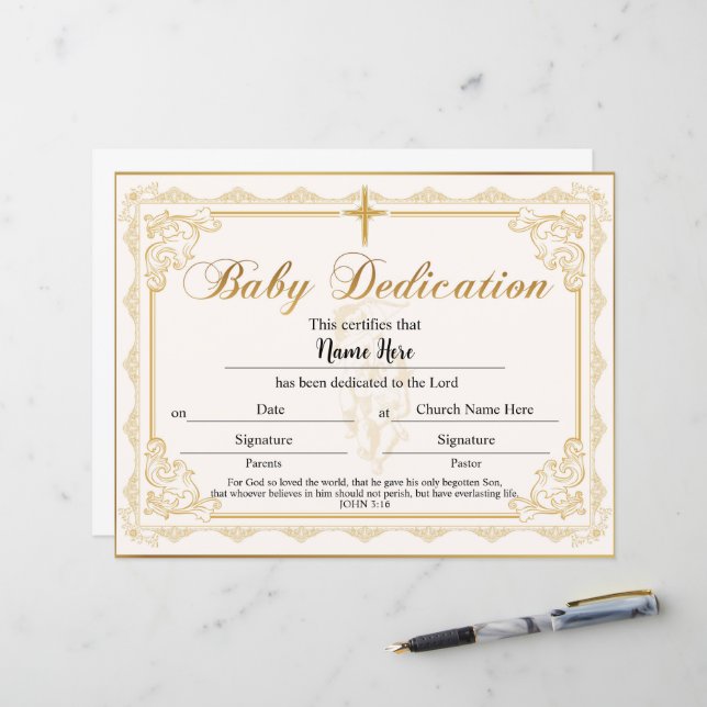 Certificado de Dedicação para Bebês Dourado (Frente/Verso In Situ)