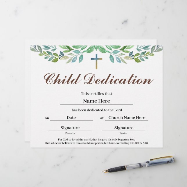 Certificado de Dedicação para Crianças de Folha Ve (Frente/Verso In Situ)