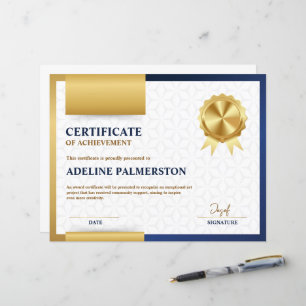 Certificado de Desempenho Moderno Azul e Dourado