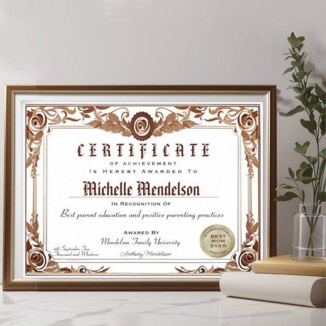 Certificado de diploma clássico falso profissional (Cute and elegant floral frame border certifique diploma.)