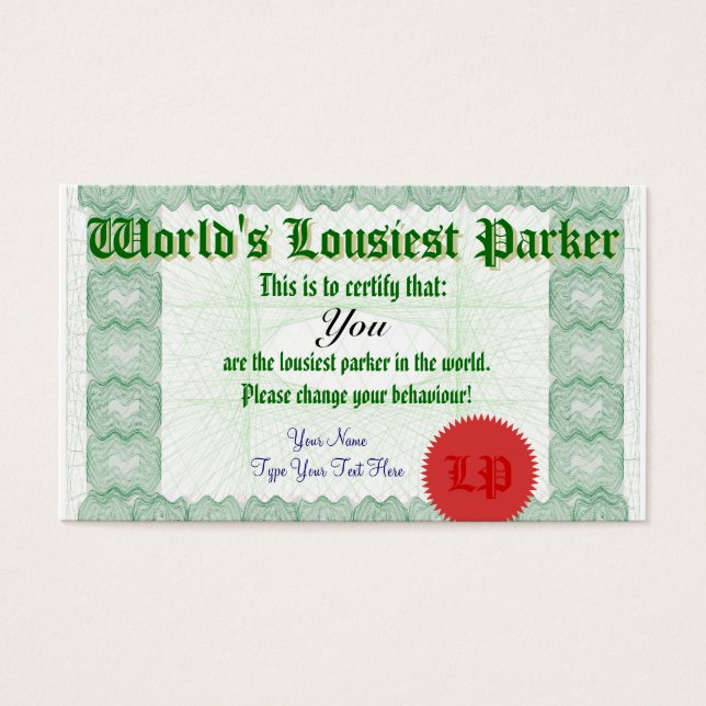 Certificado de estacionamento ruim para o Parker m (Frente)