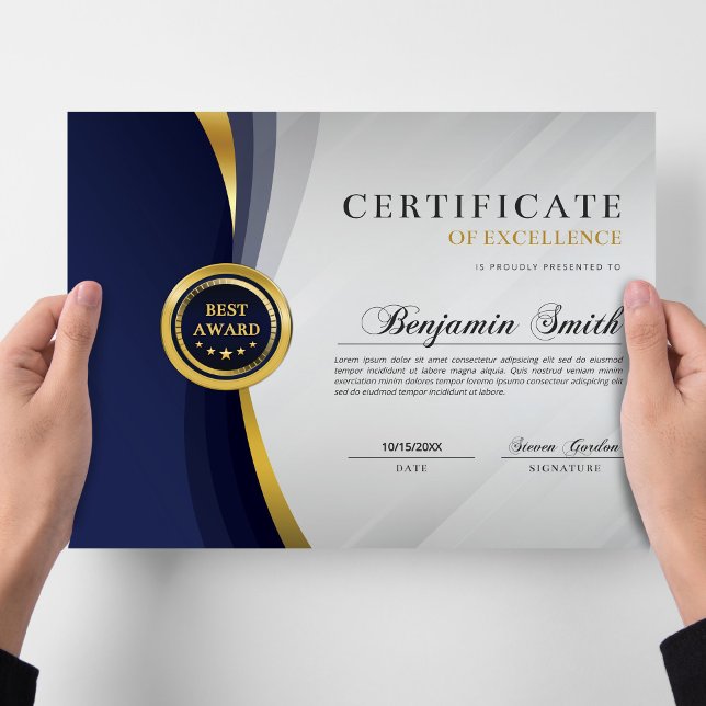 Certificado de Excelência Blue & Gold Award (Criador carregado)