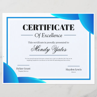 Certificado de Excelência Moderno Azul e Branco